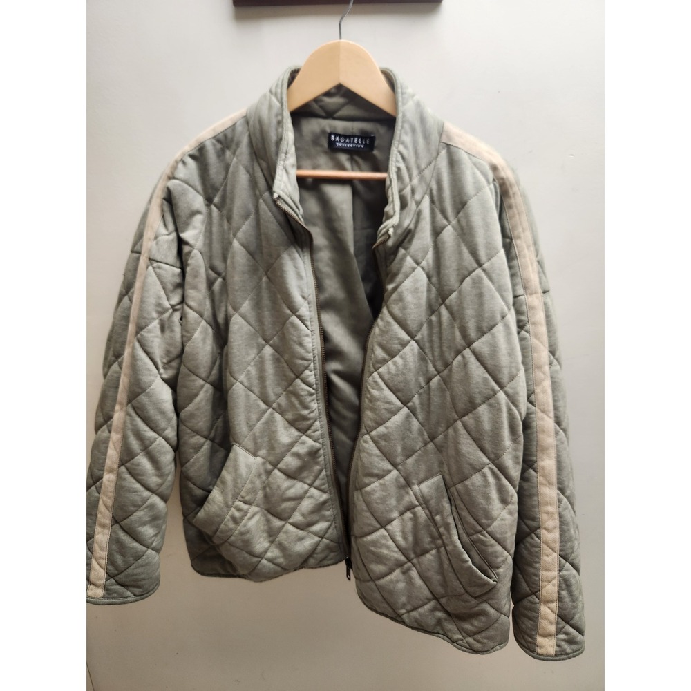 Bagatelle Collection Quilted Bomber Jacket Sage Green Jersey Zip Up Stripe XL